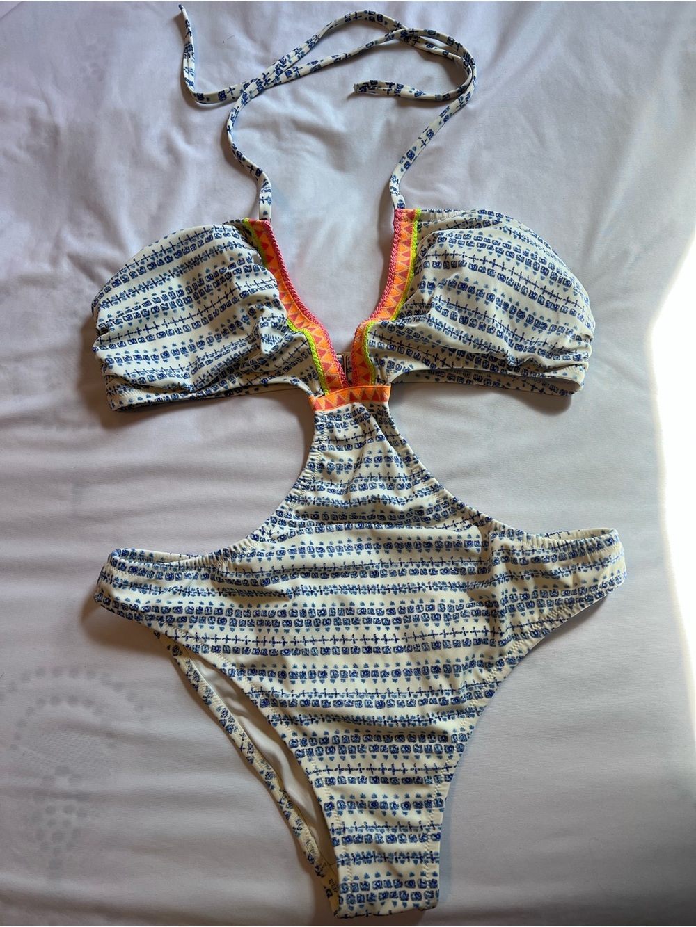 Victoria’s Secret One-Piece Cutout blue & white Swimsuit with Neon Trim